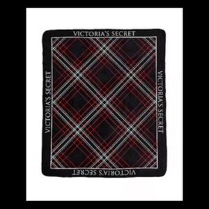 Victoria's Secret Cozy Plush Fleece Blanket in a black red white plaid pattern